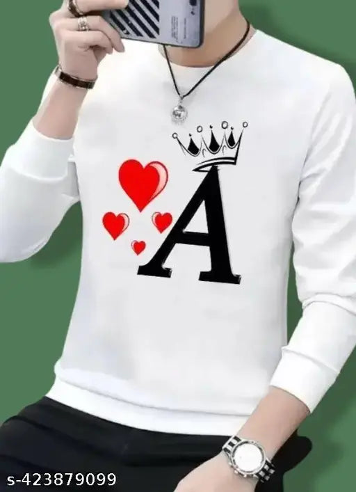 Premium polyester round neck t-shirt for men, printed with a crown design. Long sleeves, size M. Made in India
