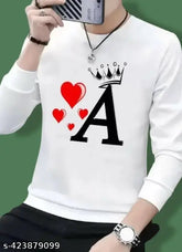 Premium polyester round neck t-shirt with printed crown design, long sleeves for men. Size S: Chest 34in, Length 22in