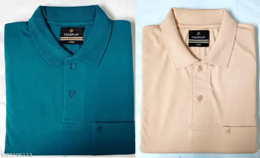 Lightweight cotton half-sleeve collared peach t-shirt with pocket, premium quality for men, India origin