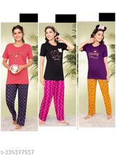 Cotton blend printed night suit and pyjamas, floral print women's T-shirt and long bottom set with short sleeves, comfortable for sleepwear
