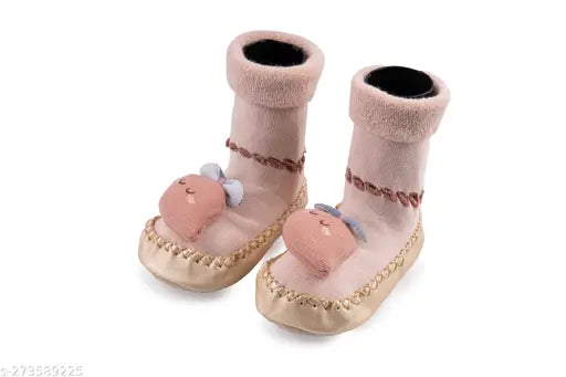 Pink cotton breathable ankle socks shoes for toddlers (6 months - 2 years), slip-on design with non-slip grip and reinforced toes/heels