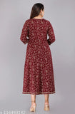 Rayon printed kurtis with sequins, three-quarter sleeves, wine color, anarkali style for women - Indian fashion