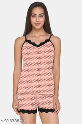 Sleeveless cotton tank top with printed shorts, women's leisurewear set