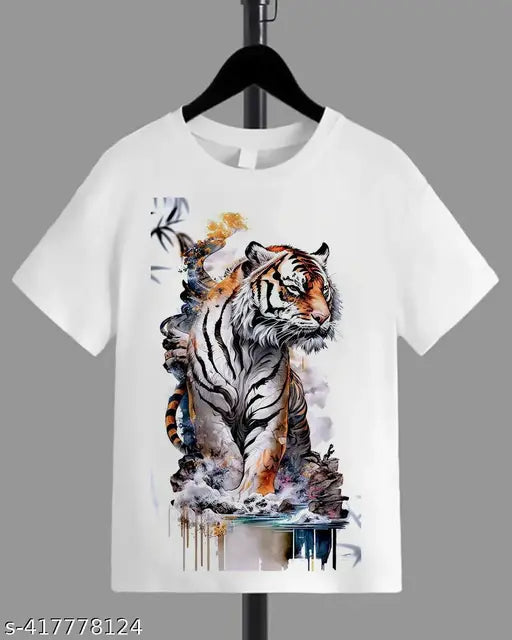 Mens t-shirt with printed tiger design, short-sleeved polyester, size M