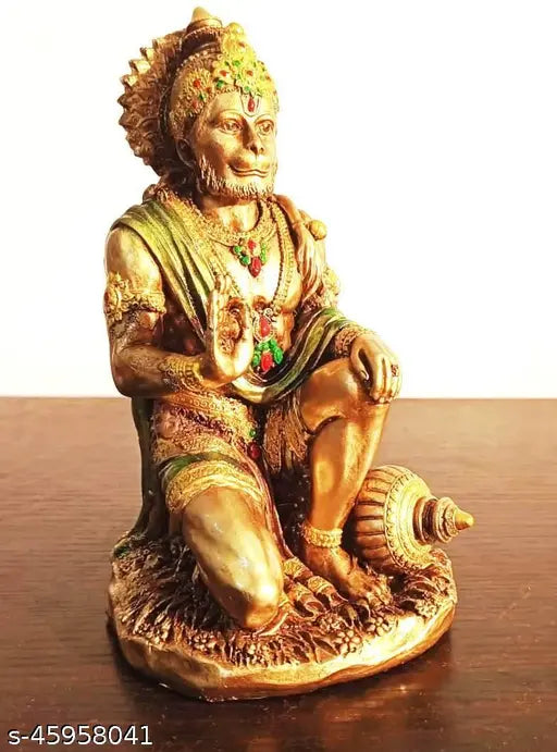 Hand-crafted poly resin Hanuman idol, 10cm x 19.5cm x 12cm, for spiritual home decor or puja gifts, Indian origin