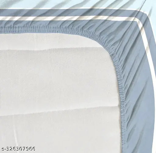 Comfort Home Striped Elastic Cotton Double Bedsheet Set with 2 pillow covers, 78x72+10 (Bed) & 28x18 (Pillow), Sky Blue, premium soft touch