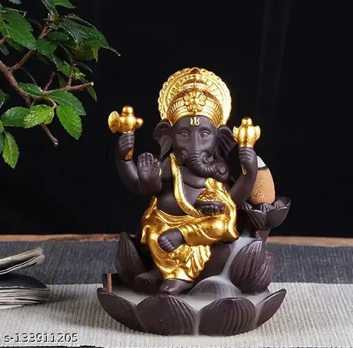 Poly Resin Ganesh incense burner, handcrafted with waterfall effect, decorative home accent, comes with 10 backflow cones