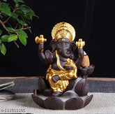 Poly Resin Ganesh incense burner, handcrafted with waterfall effect, decorative home accent, comes with 10 backflow cones
