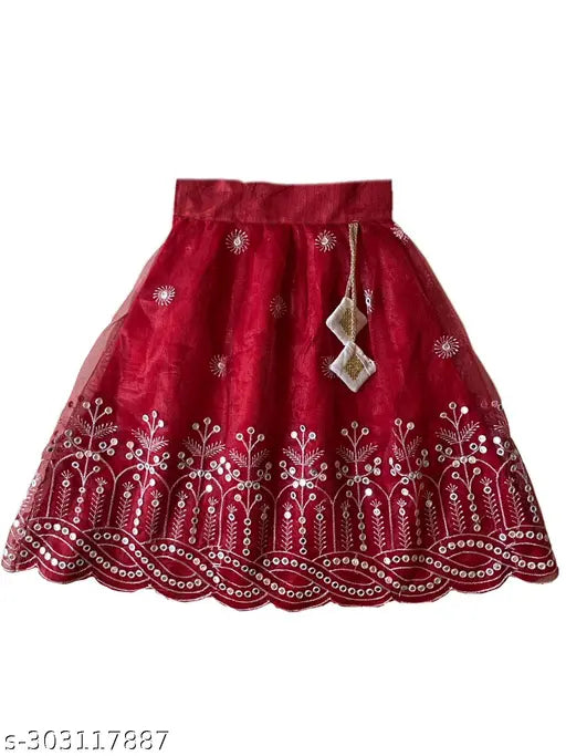 Taffeta silk and net lehenga set with floral stitch design, for newborn to 8-year-olds, Indian origin