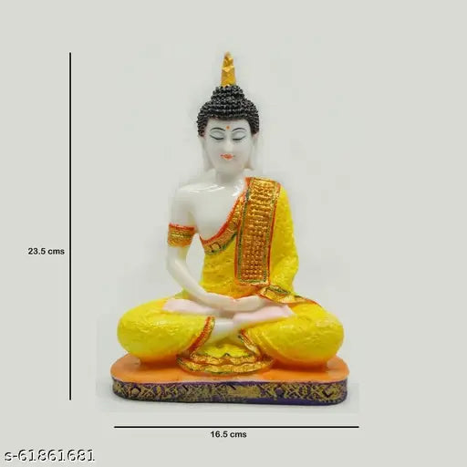 Yellow polyresin Buddha statue for home decoration and gifting (5.5" x 8.5" x 4.5")