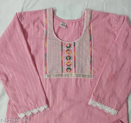 Embellished cotton kurti set for women and girls, three-quarter sleeves, Indian craftsmanship