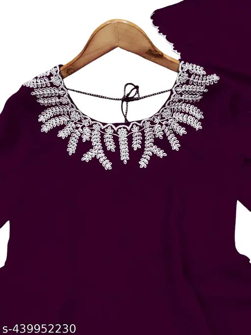 Red Georgette Anarkali gown with dupatta, intricate floral embroidery and lace detail, long sleeves