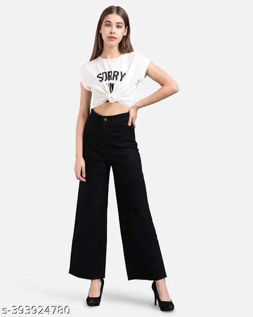 Women's black stretchable denim skinny jeans, high rise, straightfit boot lag design - India-made fashion essential for women