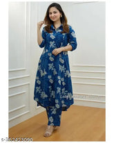 Aishani cotton kurta sets with printed net pants, three-quarter sleeves for Indian women's fashion