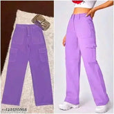 Lavender cotton blend cargo pants, printed pattern, four-pocket design. W1 size 26, 28, 30, or 32 (waist 26/28/30/32in, length 36/37in, hip 36/37in). Made in India