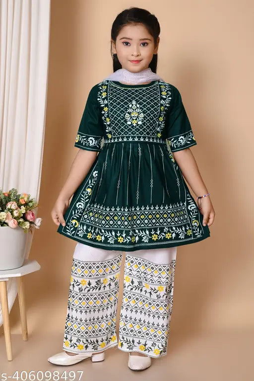 Cotton blend printed anarkali palazzo dresses for girls (0-3 Months to 12-13 Years), India