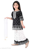 Musklyn Fashion girls ethnic printed rayon kurta sharara sets with dupatta, three-quarter sleeves, India