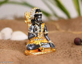 Gold plated Mahakal Lord Shiva with Om Symbol stone figurine, perfect for religious decor. 7 cm tall, Indian origin