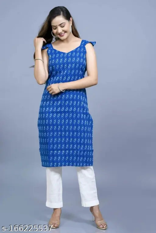 Green cotton kurta with butterfly sleeves, single-sized XS to XL, featuring a printed combo design