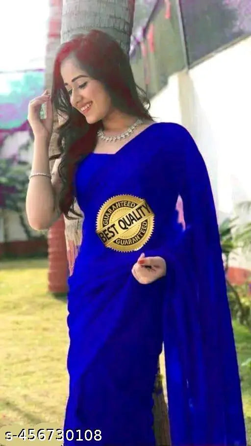 Georgette party saree, free size, solid design, breathable fabric, perfect for any occasion