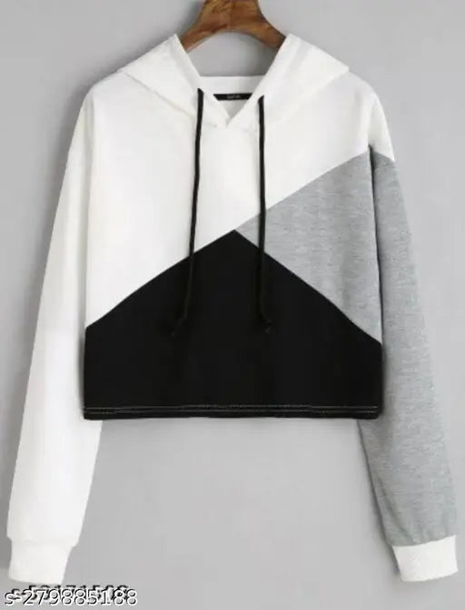 Cotton blend color-blocked denim hoodie for women and girls, ideal for parties