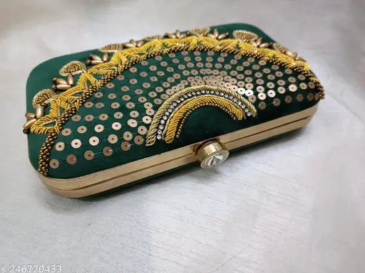 Embroidered net velvet clutch, free size 8x5 inch partywear for women