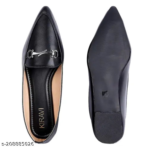Black synthetic loafers: Kiravi D buckle bellies for women, perfect for formal or casual outfits