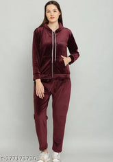 Wine velvet Zara tracksuit set, top and bottom with long sleeves, high-quality velvet fabric, M (36in bust, 33in length), L (38in bust, 34in length), XL (40in bust, 36in length)