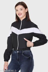 Stylish black nylon colorblocked women's and girls jacket, perfect for parties or rainy days, designer-inspired casual wear from India