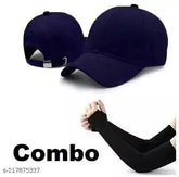Cotton baseball cap and gloves set, solid pattern for men and women in onesize. Made in India
