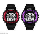 Multicolor Pu kids watch combo, digital dial with grey face, ideal for unisex casual wear, on black strap