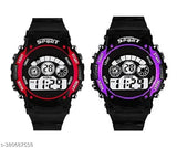 Multicolor Pu kids watch combo, digital dial with grey face, ideal for unisex casual wear, on black strap