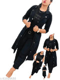 Women's cotton blend maxi dress set: 3-piece (top, shrug, pant), solid/plain, 3/4 sleeve jumpsuit dress, made with soft, comfortable Juric fabric, ideal for functions, festivals, parties, and office wear, perfect for various occasions, India origin