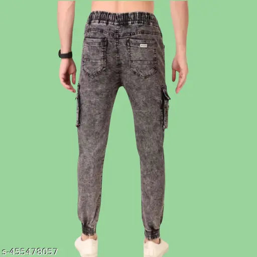 Stylish grey, black, or blue denim cargo jeans for men - sizes 26 to 36. Durable, comfortable, and functional six-pocket design