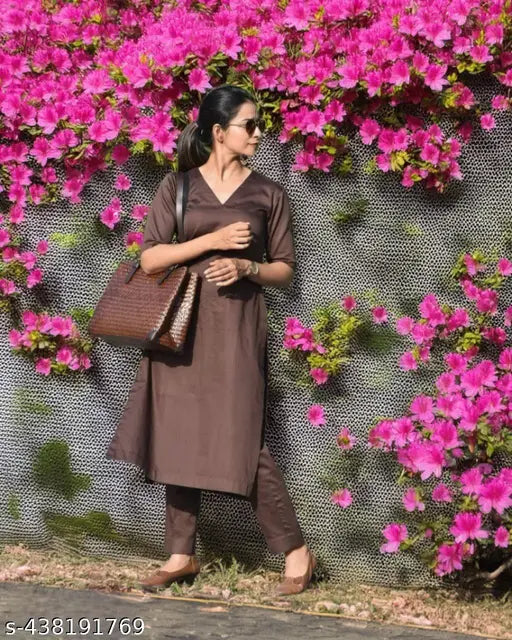 Rayon V-neck kurta pant set in solid color, lightweight and soft cotton fabric, comfortable fit with side slit hem and elasticized waistband, suitable for casual and formal occasions, perfect for gifting, showcases rich Indian cultural heritage