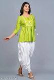 Rayon GIRAL top & dhoti set, embroidered women's Indian attire with three-quarter sleeves, sizes S to XXXL