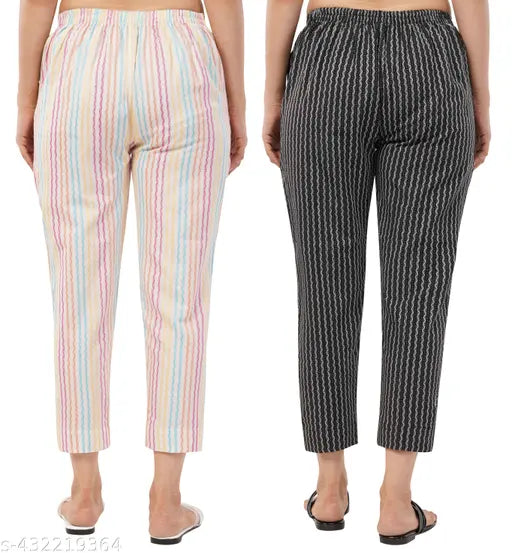 Trendy cotton self-design women's trousers, 2N, M-XXXL, breathable & comfortable blend of cotton and synthetic fibers, India origin