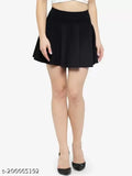 Solid polyester high waist flared skater mini skirt, stretchable elastic band, thin-friendly, India origin