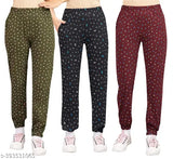 Cotton blend printed net ladies jogger pack of 3, elasticated waist for adjustable fit, soft & comfortable athletic loungewear from MWK (India)