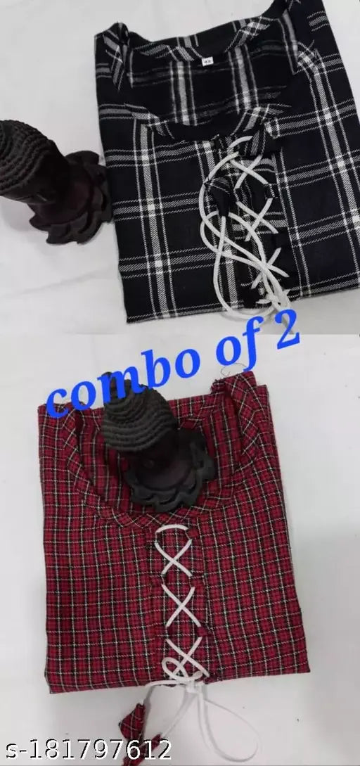 Stylish black & red woolen kurtis (2 pack) - Indian handcrafted, solid combo of S,M,L,XL for women & girls