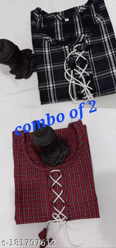 Stylish black & red woolen kurtis (2 pack) - Indian handcrafted, solid combo of S,M,L,XL for women & girls