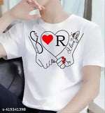 Stylish white polyester love print T-Shirt, featuring intertwined hands and "I love you" script, perfect for casual wear