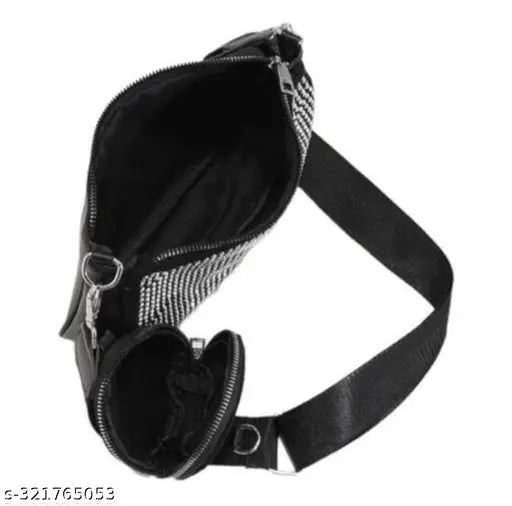 Canvas and leather checked crossbody bag with coin chain strap, side purse pouch for women's handbag accessory (India)