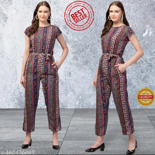 Pearl N Vera printed net jumpsuit, high-quality crepe fabric for women, short sleeves, free size available