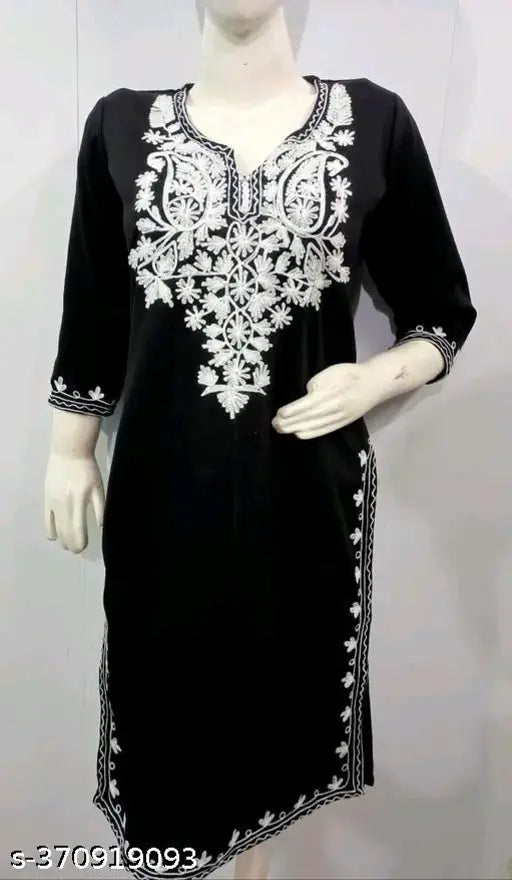 Embroidered Woolen Kurti - Cozy Chic Three-Quarter Sleeve, India