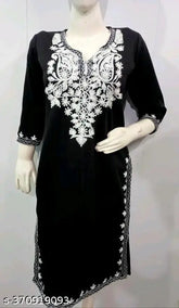 Embroidered Woolen Kurti - Cozy Chic Three-Quarter Sleeve, India