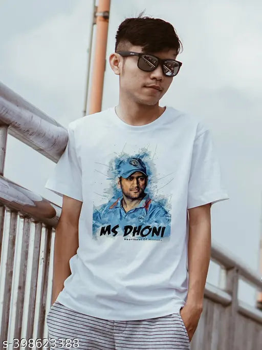 Ms Dhoni printed polycotton blend t-shirt for men - round neck, half sleeves, regular fit, ultra soft, comfortable, lightweight