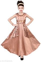 Sleeveless silk embroidered net ethnic gown dress for girls aged 3-14, Indian traditional wear