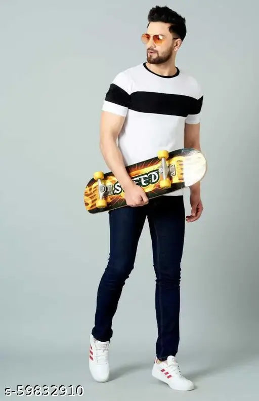 Trendy latest men's colorblocked cotton t-shirt, short sleeves, M/L/XL/XXL sizes, branded quality