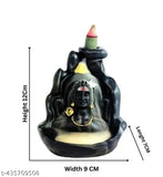 Handcrafted black resin Adiyogi Shiv Shankara incense holder with 21 scented cones, symbolizing peace & strength, originating from India